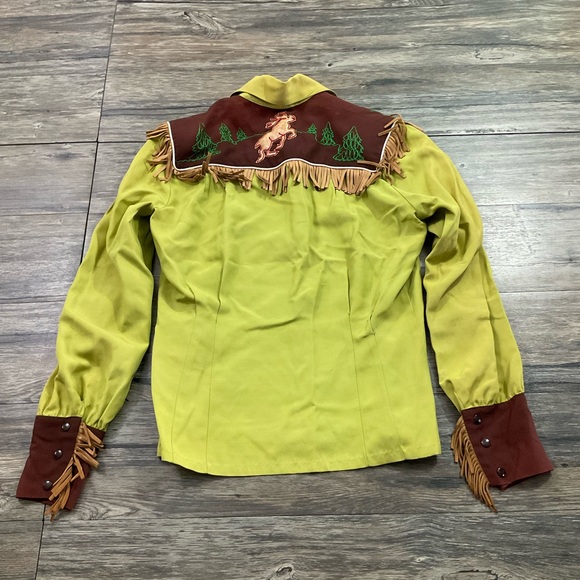 Vintage 1940s Western Shirt Embroidered Chartruse Women’s Sz 14 - Picture 4 of 7